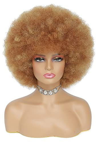 JSDshine Afro-Perücke – weiche 70er-Jahre-Afro-Perücke für Damen, blond, Afro-Perücke mit Pony, Aschblond, kurz, lockig, für Herren, federnd, Afro-Puff-Kunsthaar, Afro-Perücke für den täglichen