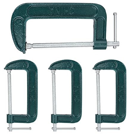 Abuff 4 Piece 6 Inch C-Clamp Set - Industrial Strength, Quality Iron C Clamps for Woodworking, Welding, and Building(Green)