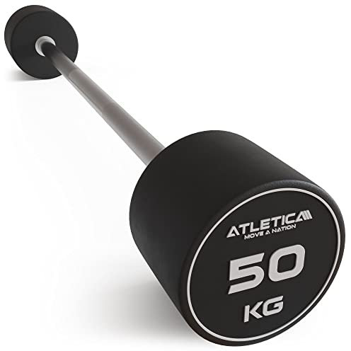ATLETICA Langhantel | Kompakt | Premium Design und Qualität | Edel, robust und geruchsfrei | 90 cm Innenmaß | Ø 32-34 mm | Einzeln | 10 bis 50 kg | Größe 50 kg