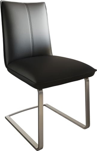 DELIFE Schwingstuhl Lelio-Flex Freischwinger flach Edelstahl Echt-Leder Schwarz Taschenfederkern