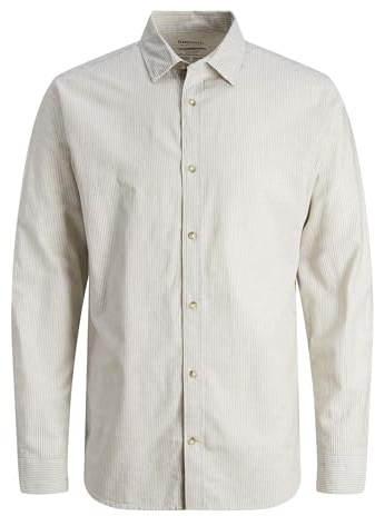 JACK & JONES Jjesummer Linen T-Shirt Ls Sn, Crockery/Stripes :/White, XL