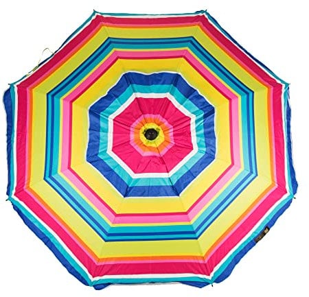 CREVICOSTA QUALITY MARK MARCAS DE CALIDAD - Sombrilla 220 cm con Espiral y Poste de Recorrido Total. Protección total contra los Rayos UV. 8 Varillas (Arcoíris)