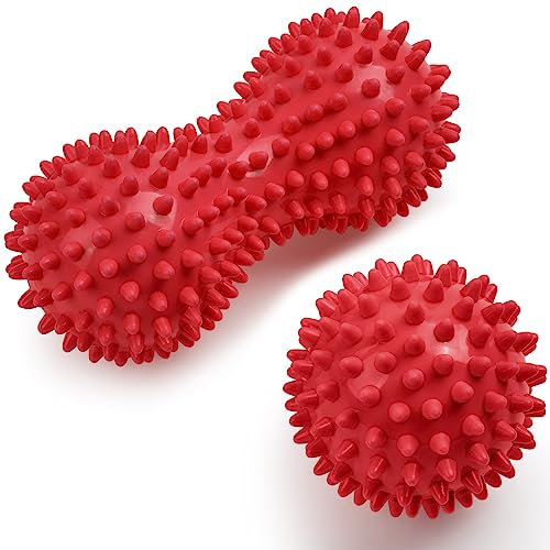 URAQT Faszienball, 2er Set Kleine Igelball Hart, Faszien Massageball mit Noppen, Massagebälle zur Behandlung Von Muskelverspannungen, Igelbälle Massage Ball für Füße Rücken Nacken Hände (Rot)