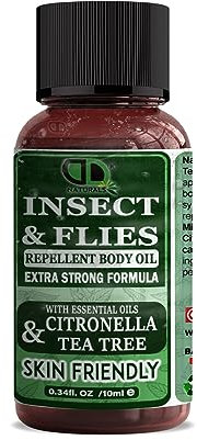 Insect Repellent with CITRONELLA & Tea Tree Essential Oil Repellent Against Mosquitoes, Biting Insects, Flies and Ticks for Body Oil Deet Free (10Mml Cap)
