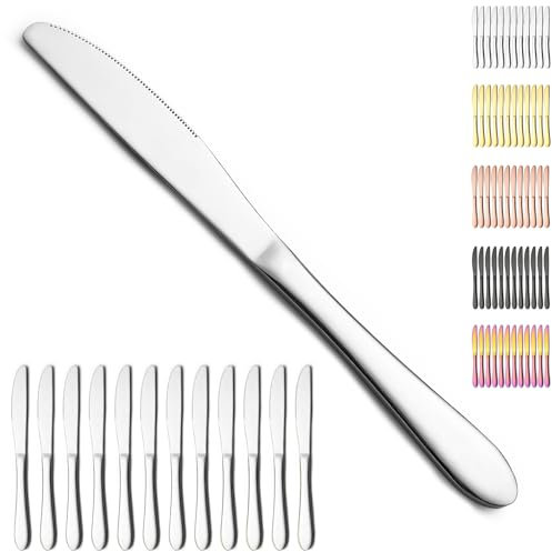 Berglander couteaux de table 12pcs, couteaux à beurre en acier inoxydable de qualité alimentaire, couteau de dîner pour la restauration à domicile, lavable au lave-vaisselle