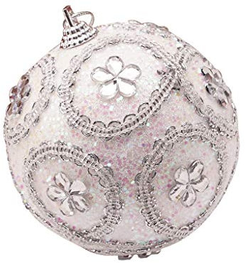 Weihnachtskugeln Kunststoff Rot Christbaumschmuck Glitzer-Weihnachtskugeln, 8 cm, Weihnachtsbaum-Dekorationskugel, Strass-Dekoration und Aufhänger Brotkorb Weihnachtsbaumschmuck (White, One Size)