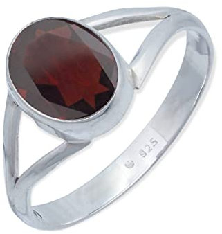 mantraroma Ring 925 Silber Damen Granat facettiert Edelstein rot schlicht modern (MRG-092-52-(48))