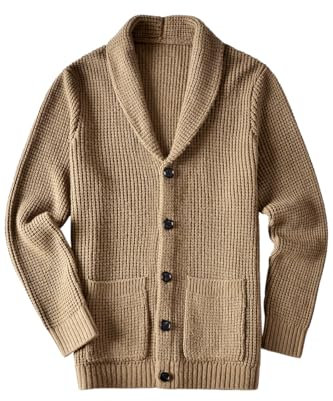 ZHILI Cardigan di Spessore Slim Fit Casual del Collo di Scialle degli Uomini_Apricot_Medium