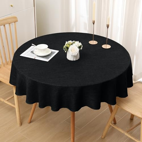 smiry Leinenoptik Tischdecke Abwaschbar Lotuseffekt Tischtuch Leinendecke Wasserabweisend Tafeldecke Tischwäsche Fleckschutz, Rund 140cm, Schwarz