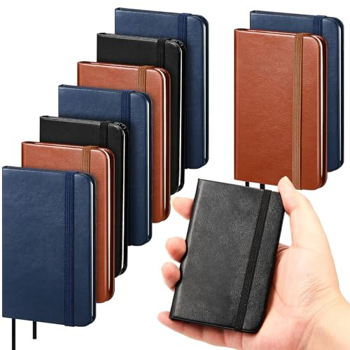 Qeeenar Mini-Notizbuch, einfarbig, Schwarz, Braun, Blau, 10 Stück
