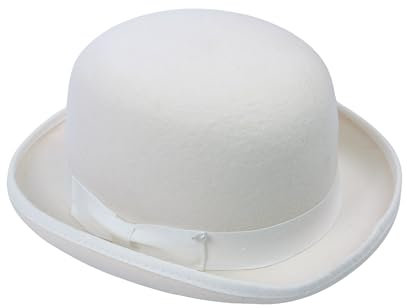 Classic English Wool Bowler Hat, Authentic English Wool Bowler Hat - Formal Round Crown Derby Hat with Curved Brim, Formal Derby Hat with Curved Brim and Round Crown (UK, Alpha, M, Standard, White)