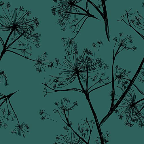 VEELIKE Teal Herbs Floral Wallpaper Self Adhesive Green Leaf Wallpaper for Bedroom Sticky Back Plastic Patterned Wall Paper Botanical Wall Art Teal Flower Contact Paper Vintage Cabinet 44.5cm×300cm