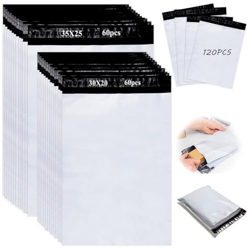 ZPQAODI Lot de 120 sacs d'expédition, sacs d'expédition, sacs d'expédition, sacs d'expédition, sacs d'expédition autocollants et imperméables, résistants et opaques Blanc