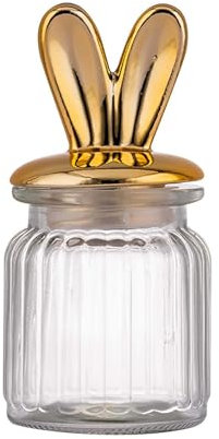 Ostern Glas Gläser Lebensmittel Versiegelung Gläser mit Legierung Hase Ohr Deckel Kaninchen Form Candy Jar Für Schokolade Süßigkeiten Geschenk Wurstbox Kühlschrank Glas (Gold, 18x10x3cm)