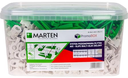MARTEN Fliesen Ersatzclips für Nivelliersystem Keile Fliesendicke 7-15 mm Fliesen Verlegehilfe Fugenbreite 1mm 1,5 mm 2mm 3mm Zange (1MM, 900 Laschen 200 Keile)