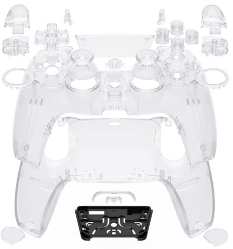 eXtremeRate Luna Re-Design Full Hülle für ps5 Controller BDM-030/040/050, DIY-Ersatz Gehäuse&Tasten, Faceplate/Touchpad/Back Shell/Sticks Knöpfe Zubehör für ps5 Controller-Transparent