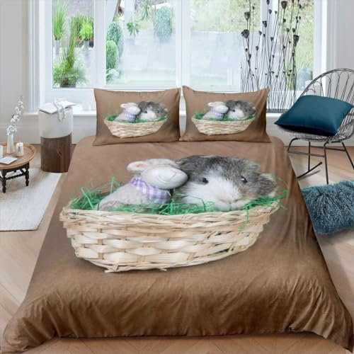 Bettwäsche 200x200 cm Meerschweinchen, Mikrofaser 3D Bettbezug Süße Tiere, Weiche Bettwäsche Set + 2 Kissenbezug 80x80 cm PQ1613