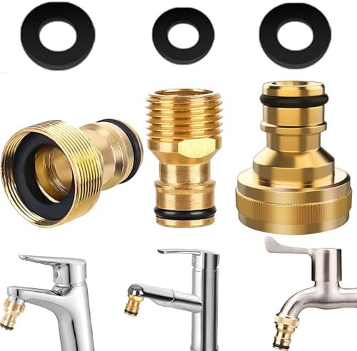 TREABEAR 3 adaptadores de grifo, conector de manguera, 1/2 pulgadas y 3/4 pulgadas Bsp 2 en 1 hembra adaptador de grifo roscado, adaptador de conexión de agua 1/2 pulgadas, adaptador de manguera de
