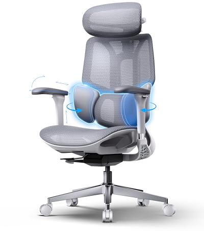 Hbada E3 Air Edizione 2026 Sedia da Ufficio Ergonomica - Supporto Lombare Dinamico a 3 Zone, Braccioli 4D Meccanici, Struttura in Fibra di Vetro e Base in Acciaio, Certificata IGR - Grigio