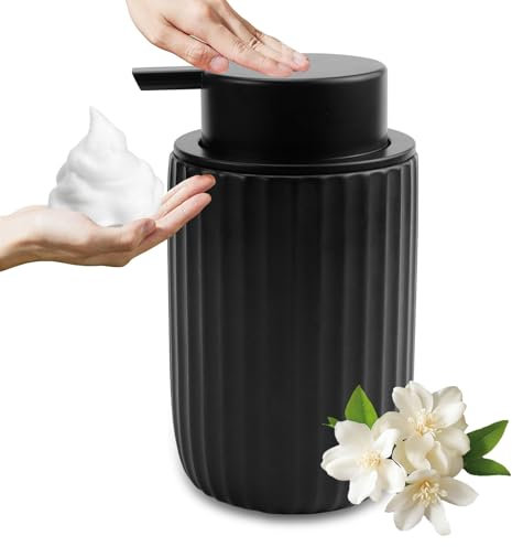 WPPQWP Distributeur de Savon en Céramique, Noir Mat - Pour Mousse et Liquide Vaisselle - Pour Cuisine et Salle de Bain