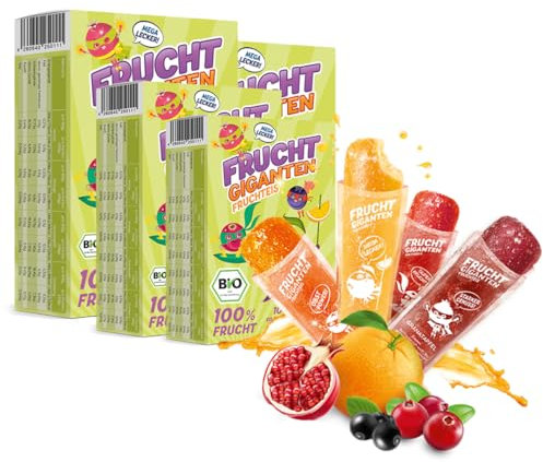 4x FRUCHTGIGANTEN Wassereis - 40 Fruchteis - 100% Frucht - Superfood Wasser Eis in den Sorten Aronia, Granatapfel, Orange, Cranberry - Ohne Zuckerzusatz und Geschmacksverstärker - Vegan