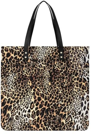 FZRTGOP Brauner Leopard Damen Shopper Handtasche Umhängetasche Schultertasche Für Büro Schule Einkauf 39x39cm