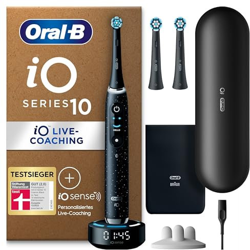 Oral-B iO Series 10 Plus Edition Elektrische Zahnbürste/Electric Toothbrush, PLUS 3 Aufsteckbürsten (inkl. 2x Sanfte Reinigung), 7 Modi für Zahnpflege, Lade-Reiseetui, Designed by Braun, cosmic black