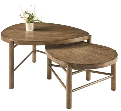 PADMA HOUSE Wasser tropfenförmiger Couchtisch Set von 2 mit Holzplatte für Wohnzimmer, moderner Nesting Center Tisch mit Massivholzbeinen, Teetisch für Büro, Küche, einfache Montage (Bernstein)