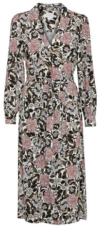 Atelier Rêve IRRosie Damen Blusenkleid Kleid Freizeitkleid mit V-Ausschnitt Bindegürtel Gemustert Regular fit, Größe:36, Farbe:Vintage Flower Print (203454)