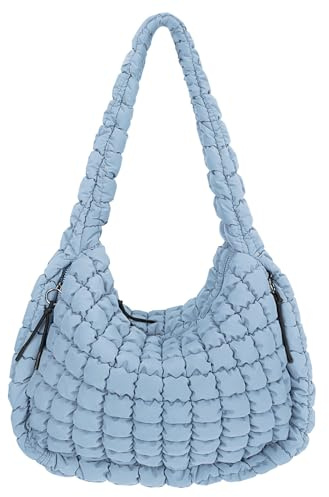 Juoxeepy Gesteppte Tragetasche, groß, Schultertasche, leichte Polsterung, Hobo-Tasche, Hell, blau, Large