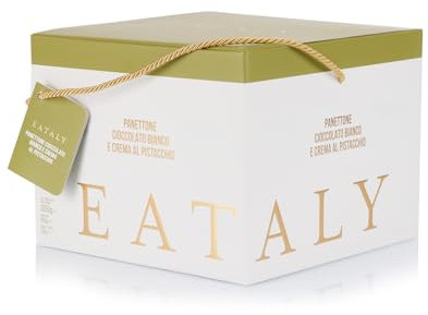 Eataly – Panettone Cioccolato Bianco a Lievitazione Naturale 900g e Crema al Pistacchio – Dolce natalizio senza uvetta e canditi – Elegante confezione regalo firmata Eataly