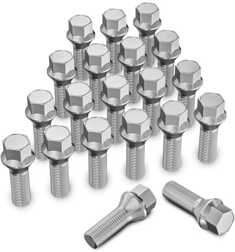 20 Stück MIKKUPPA Radschrauben Radbolzen M12x1,5 - Schaftlänge: 26mm,Kegelbund 60°, Schlüsselweite :17mm (Chrome Silber)