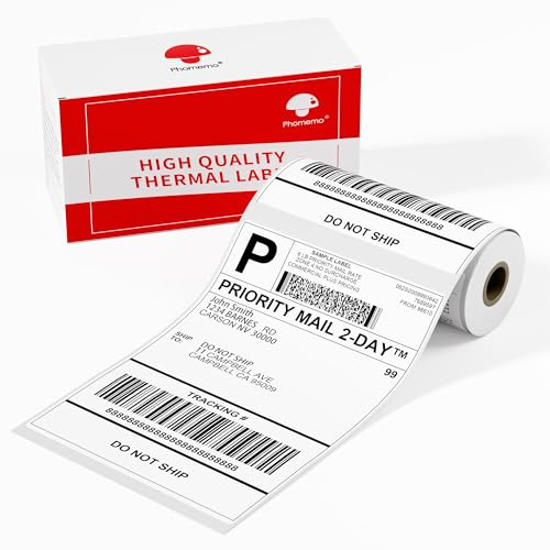 Phomemo 4X6 Thermoetiketten Versandetiketten, 55 Stück 102mm x 152mm | Rollenetiketten Thermodrucker-Etiketten für Versandetiketten, Adresse, Post, kompatibel mit M421 Label Printer
