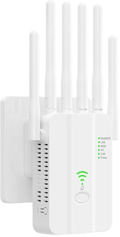 Repetidor WiFi,Amplificador señal WiFi,Repetidor WiFi Largo Alcance,6 Antenas,2 Puertos LAN,Cobertura Total de 360°,Cobertura de hasta 11800Sq.Ft,para Oficinas Y hogares,Easy Set up