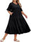Hanna Nikole Women‘s Plus Size Smocked Maxi Dress Flowy A-Line Casual Summer Dress with Pockets Black 24