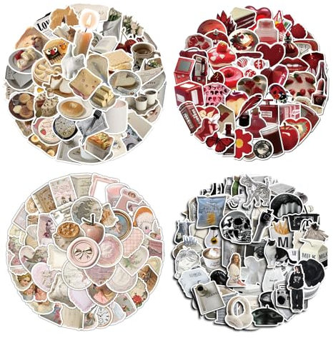 FULHANY Confezione da 226 Pezzi Stickers Aesthetic - Adesivi Vintage - Adesivi Valigia - Grande Quantità,Adesivo Forte,Adatto per Decorare Laptop,Album di Ritagli, Skateboard,Custodie per Cellulari