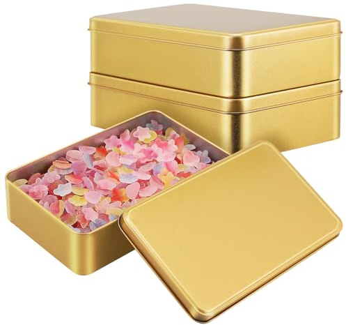 TOVINANNA 3pcs Tinplate Storage Box, Small Rectangular Tin Box with Lid, Gold, 19 x 12 x 4.8 cm, for Home Storage and Packing