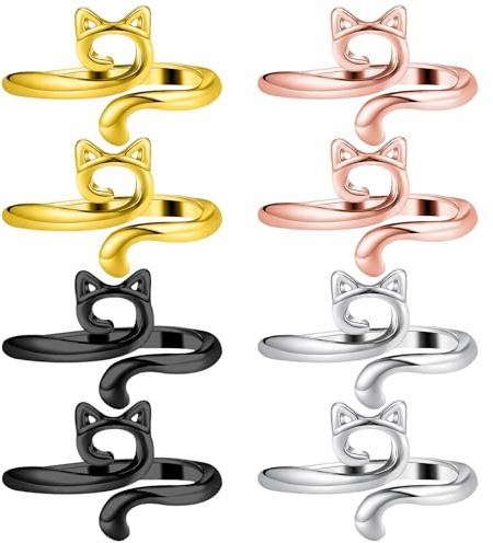 Tyqour 8 Stück Verstellbare Häkelringe Finger Häkelringe Zum Häkeln DIY Katzenohren Stricken Häkeln Metall Katze Häkelring Cat Crochet Ring Häkel Zubehör für Frauen Mädchen Häkelliebhaber(4 Farbe)