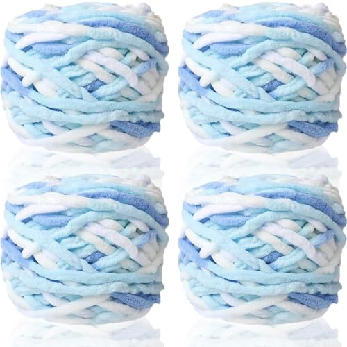 Duscdesp 4x100 g Chenille Wolle zum Häkeln Dickes Garn,Dicke Wolle zum Handstricken, Flauschig Chunky Yarn,Bunte Häkelwolle Set,Knitting Chenille Garn,Weben von Schal, Mützen,Decke