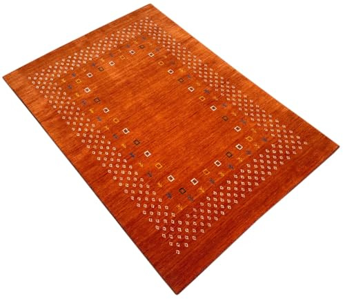Gabbeh Teppich 100% Wolle Gold Orientteppich Handgewebt Brücke AC4 (Orange, 120x180 cm)