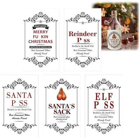 5PCS Funny Rude Christmas Wine Bottle Labels,Fun Text Wine Bottle Label,Novelty Joke Wine Bottle Labels,Personalised Wine Bottle Labe/ls,Win/e B/ottles Party Label Stickers,Christmas Party Gifts,A