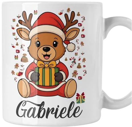 bubbleshirt Tazza Natale con Renna Natalizia e Nome – Regalo di Natale per Bambini