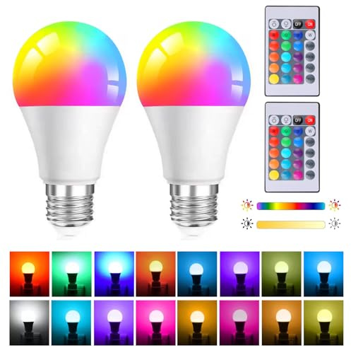 2Pack E27 Changing Light Bulb 5W (Replacement 40W), G45 Dimmable LED Multi-Color Changing for Lamp Remote Control E27 Screw Type Smart Light Bulb RGB+Warm White for Daily Lighting Mood Lighting(450LM)
