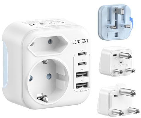 LENCENT Typ D, G und M Kombi-Reiseadapter Anschlüße Klappbarer Reisestecker | mit 2 USB-C 2 USB-A für Sri Lanka Südafrika Botswana Namibia Simbabwe Nepal Reisesteckdose Stecker Adapter Stromadapter