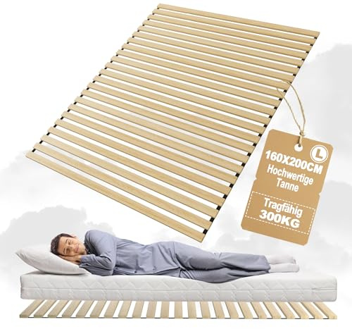 YUENFONG Lattenrost Rollrost Rolllattenrost mit 23 Leisten, 160x200cm Rolllattenrost Faltbare Lattenroste inkl. Schwarz Gummiband, belastbar bis 300 kg, für alle Matratzentypen