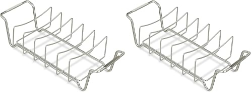 Relaxdays Rippchenhalter 2in1, Bratenkorb zum Grillen, BBQ, Rib Holder, multifunktional, für Spare Ribs, Stahl, Silber, 11.5 x 44.5 x 18.5 cm (Packung mit 2)