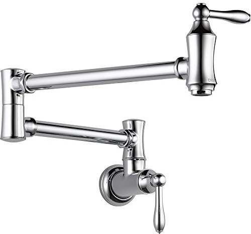 Delta Chrome Traditional Pot Filler Kitchen Faucet, Wall Mount Kitchen Faucet, Chrome 1177LF