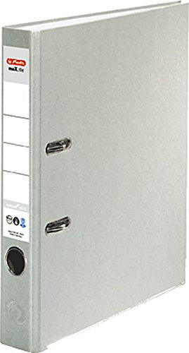 HERLITZ Ordner maX.file nature+ A4 5cm | Kraftpapierbezug selbstklebendes Rückenschild | 5er Sparpack in diversen Farben zur Auswahl (schmal 5cm | 5er Pack, Grau)