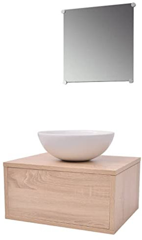 vidaXL Set 3 Mobili da Bagno armadietto Specchio lavabo lavandino Elegante Beige