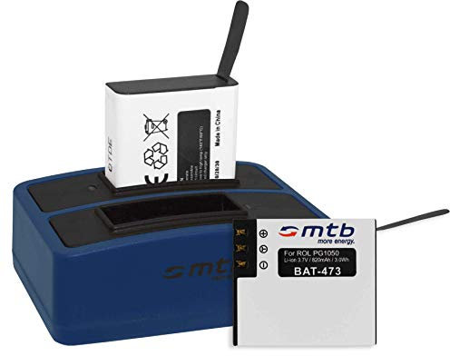 2 Akkus + Dual-Ladegerät (USB) für Rollei Actioncam 430 (4k Full HD WiFi) - inkl. Micro-USB-Kabel